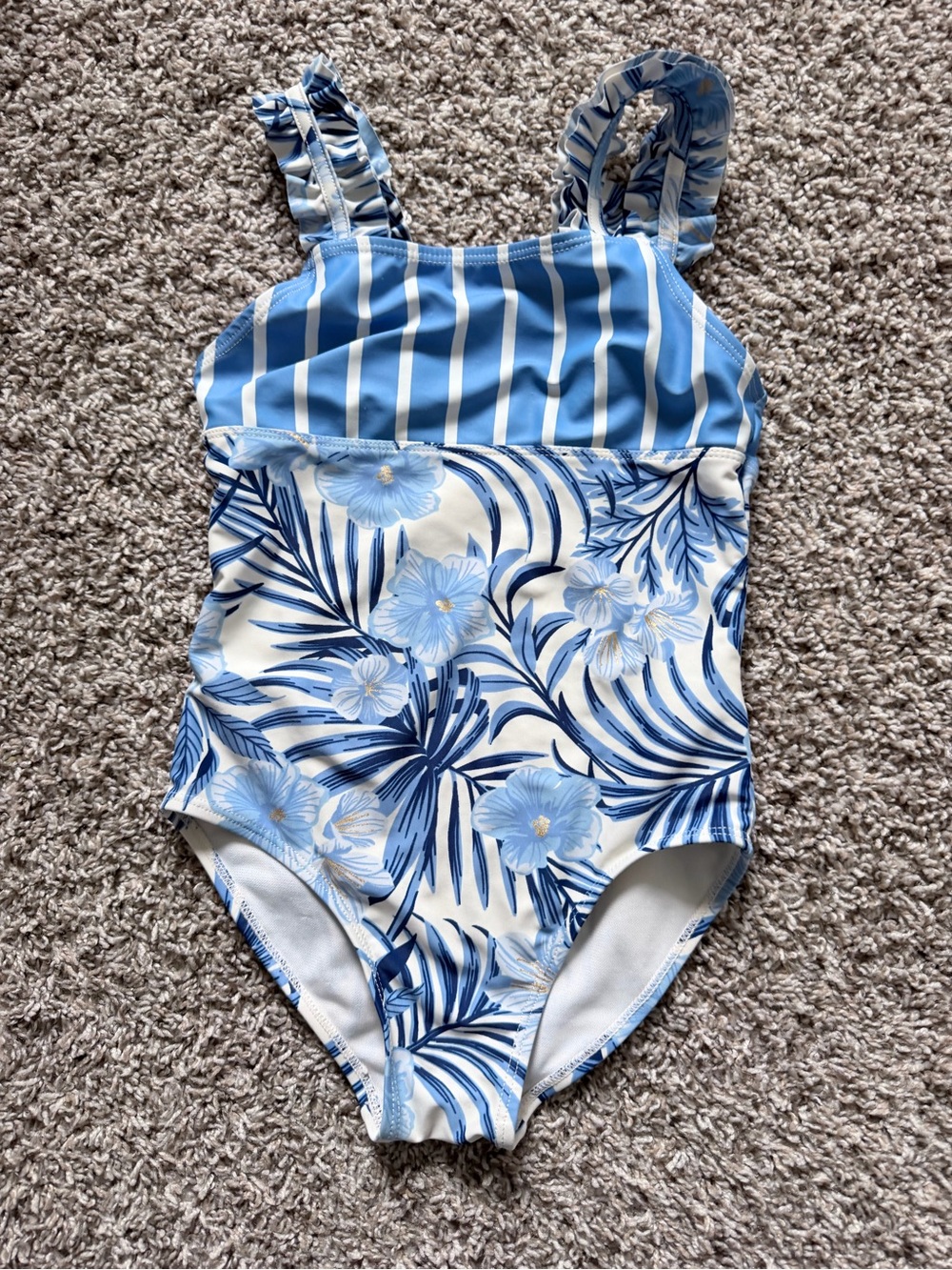 Tommy Bahama Blue Floral & Stripe Girls One-Piece Swimsuit